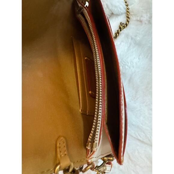 EXCELLENT CONDITION Coach Tea Rose Appliqué Leather Chain Shoulder Bag Ivory - Picture 7 of 12